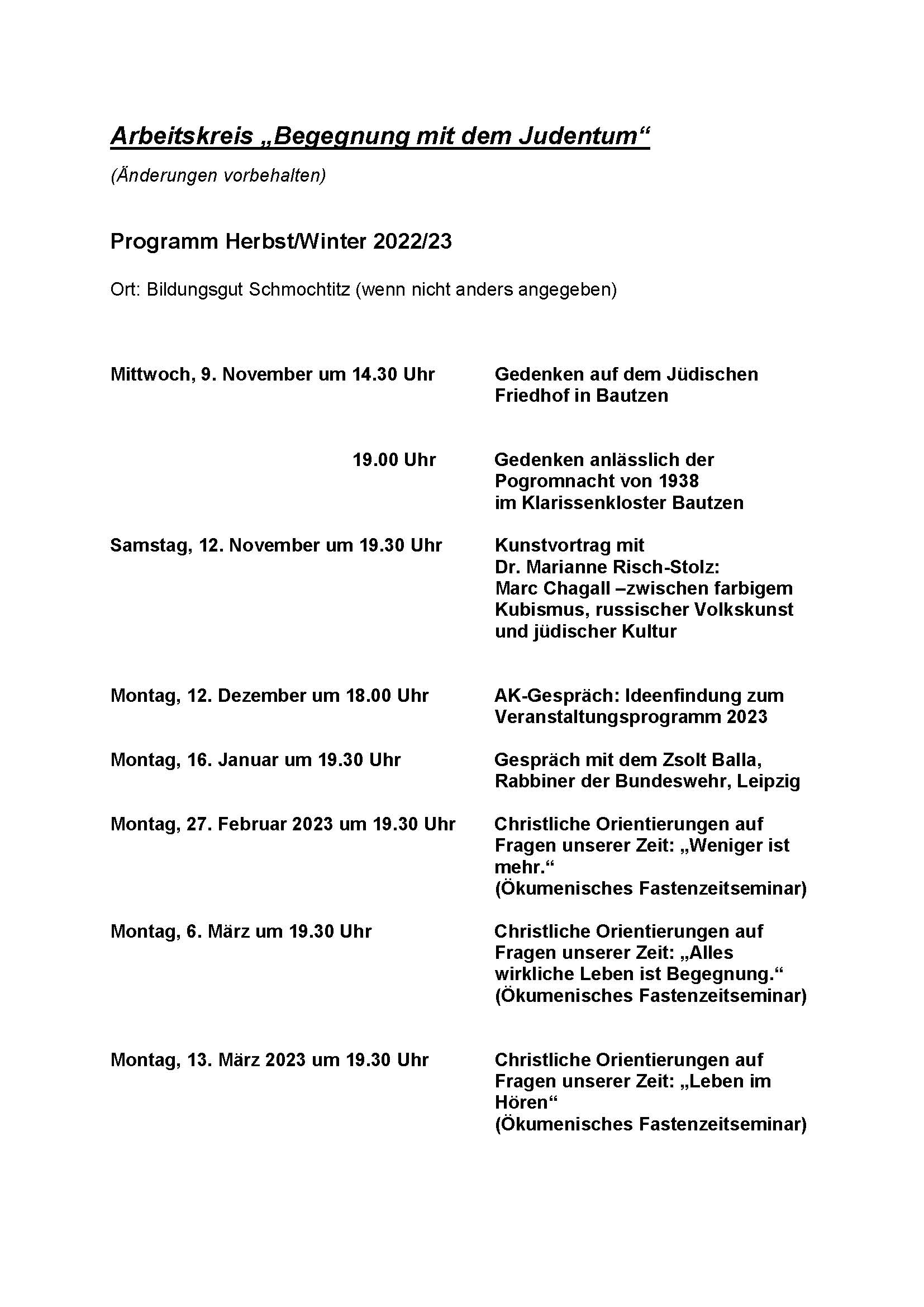 Programm AK Judentum 2022 23